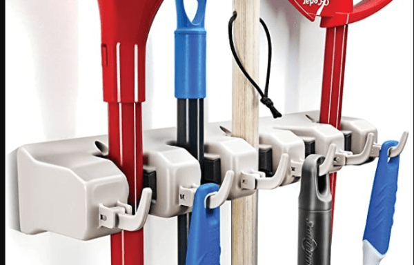 MOP AND BROOM HOLDER, 5 POSITION WITH 6 HOOKS